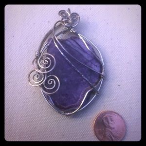 Wire wrapped agate geode stone J114